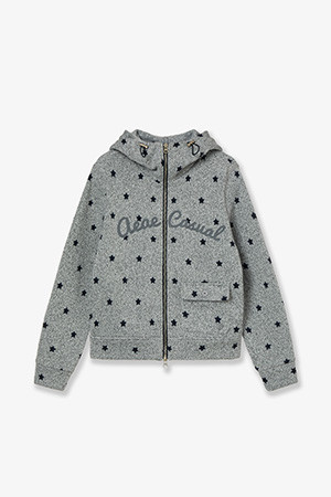 STAR HIGH NECK ZIP UP - GREY