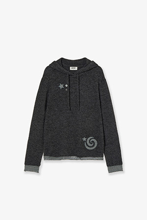 LAYERED KNIT HOODIE - CHARCOAL