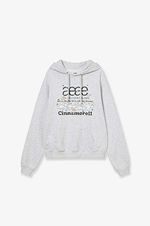 CINNAMOROLL WEB LOGO LOOSED HOODIE - LIGHT GREY