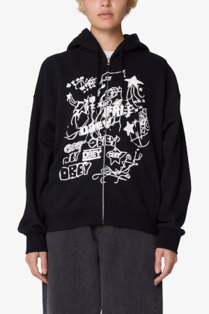 JUMBLE BAGGY RELAXED ZIP HOOD 점블 배기 릴렉스드 집 후드  - DIGITAL BLACK