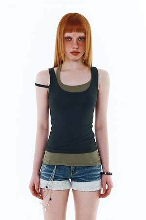 [LEEY] DOUBLE-LAYERED TANK TOP 더블 레이어드 탱크 탑 - GREY