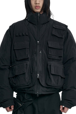 Cargo Vest Layered Padded Jacket 카고 베스트 레이어드 패디드 자켓  - BLACK