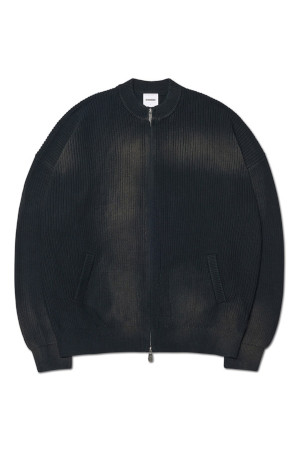 SPRAY DYEING KNIT ZIP UP 스프레이 다잉 니트 집업  - BLACK