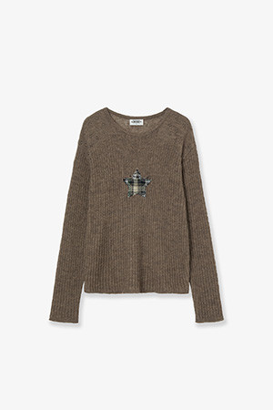 SHEER APPLIQUE KNIT - BROWN