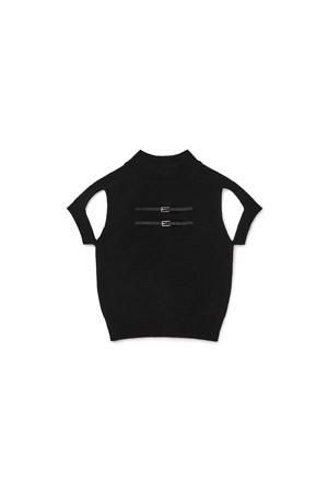 [MMW] BELTED CUT-OUT HF KNIT - BLACK