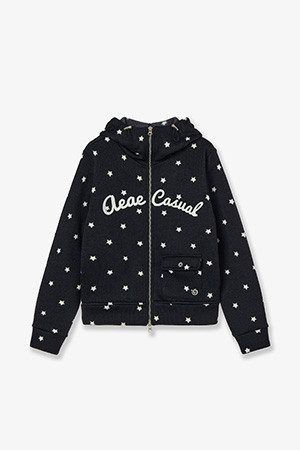 STAR HIGH NECK ZIP UP - BLACK