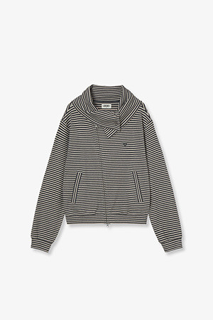 STRIPE HIGH NECK ZIP UP - CHARCOAL