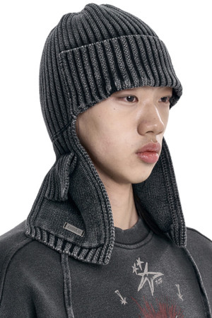 Washed Knit Trooper Hat 워시드 니트 트루퍼 햇  - CHARCOAL