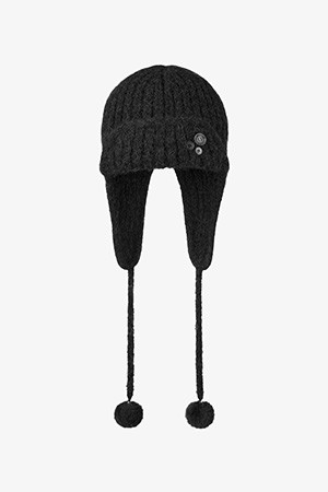 BUTTON KNIT TROOPER BEANIE - BLACK