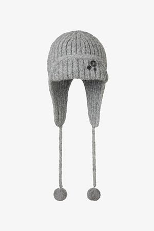 BUTTON KNIT TROOPER BEANIE - GREY