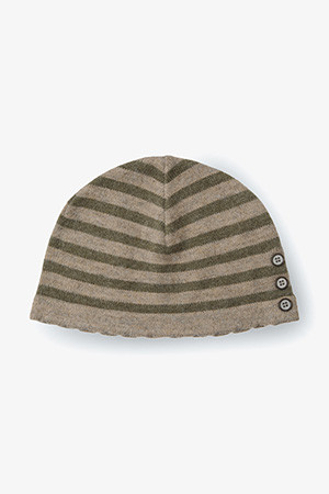 STRIPE BUTTON BEANIE - KHAKI