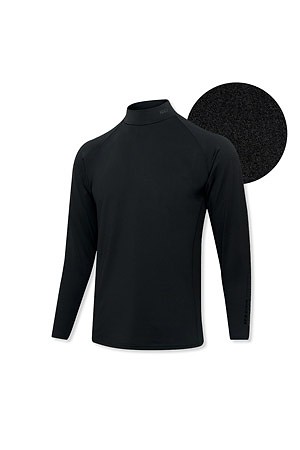 [HANES] MOVES BRUSHED-BACK SOFT COMPRESSION MOCK NECK LONG SLEEVE T-SHIRT 무브스 브러쉬드 백 소프트 컴프레션 모크넥 롱 슬리브 티셔츠 - BLACK