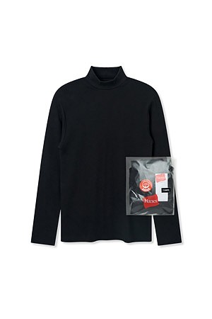 [HANES] ORIGINALS BRUSHED COTTON MOCK NECK LONG SLEEVE T-SHIRT 오리지널스 브러쉬드 코튼 모크넥 롱 슬리브 티셔츠 - BLACK