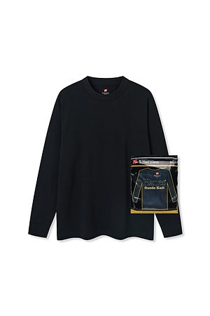 [HANES] SUEDE KNIT CREW NECK LONG SLEEVE 스웨이드 니트 크루넥 롱 슬리브 - BLACK