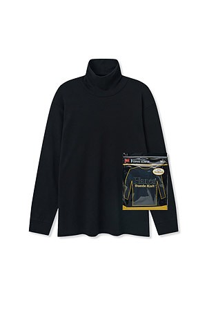 [HANES] SUEDE KNIT TURTLE NECK LONG SLEEVE 스웨이드 니트 터틀넥 롱 슬리브 - BLACK