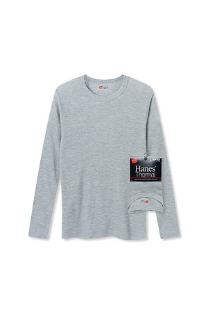 [HANES] THERMAL CREW NECK LONG SLEEVE 서멀 크루넥 롱 슬리브 - HEATHER GRAY