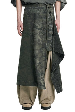 [아조바이아조] Washed Mixed Pattern Wrap Skirt 워시드 믹스드 패턴 랩 스커트 - CHARCOAL