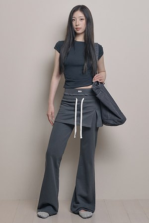 [OURRSHAPE] DOUBLE WAIST SKIRT PANTS 더블 웨이스트 스커트 팬츠 - CHARCOAL