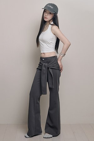 [OURRSHAPE] TIED BOOTS CUT PANTS 타이드 부츠컷 팬츠 - CHARCOAL
