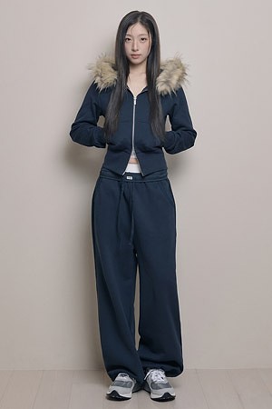 [OURRSHAPE] WOVEN WAIST SWEAT PANTS 우븐 웨이스트 스웻 팬츠 - DARK NAVY