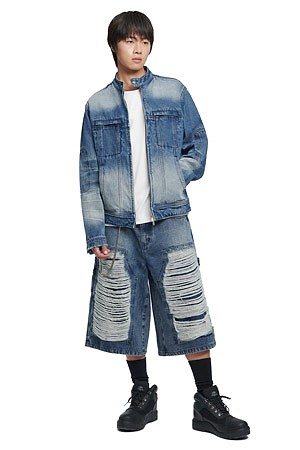 [노매뉴얼] DESTROYED BERMUDA PANTS 디스트로이드 버뮤다 팬츠 - WASHED NAVY