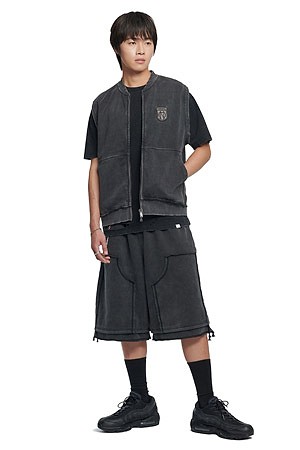 [노매뉴얼] DOUBLE KNEE SWEAT SHORTS 더블 니 스웨트 쇼츠 - WASHED BLACK