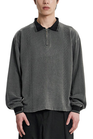 [아조바이아조] [RWK] Washed Cable Stitch Collar Zip-Up [RWK] 워시드 케이블 스티치 칼라 집업 - CHARCOAL