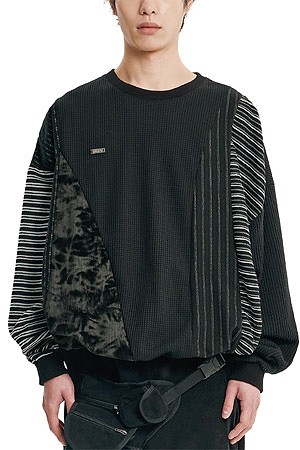 [아조바이아조] Mixed Fabric Panel Sweatshirt 믹스드 패브릭 패널 스웻셔츠 - BLACK