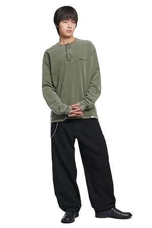 [노매뉴얼] DAMAGED HENLEY NECK SHIRT 데미지드 헨리 넥 셔츠 - WASHED KHAKI