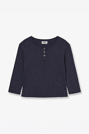 [AEAE] FLOWER HENLEY NECK TEE 플라워 헨리 넥 티셔츠 - NAVY