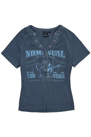 [노매뉴얼] NO RELIGION HENLEY BABY TEE 노 릴리전 헨리 베이비 티 - WASHED BLUE