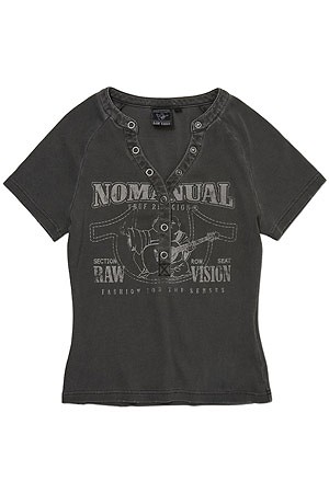 [노매뉴얼] NO RELIGION HENLEY BABY TEE 노 릴리전 헨리 베이비 티 - WASHED CHARCOAL