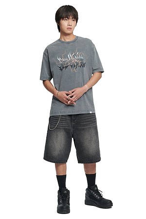 [노매뉴얼] LIGHTNING RAW VISION T-SHIRT 라이트닝 로우 비전 티셔츠 - WASHED CHARCOAL