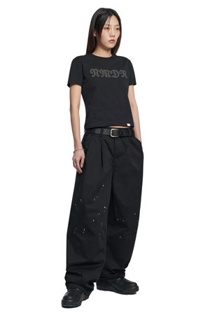 [노매뉴얼] WAFFLE PATCHED T-SHIRT (WOMAN) 와플 패치드 티셔츠 (우먼) - BLACK