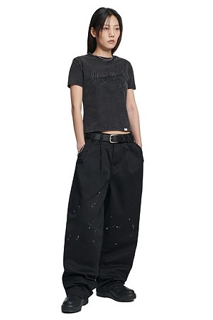 [노매뉴얼] APPLIQUE T-SHIRT (WOMAN) 아플리케 반팔 티셔츠 (우먼) - WASHED BLACK