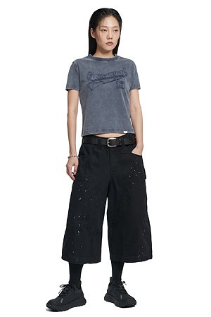 [노매뉴얼] APPLIQUE T-SHIRT (WOMAN) 아플리케 반팔 티셔츠 (우먼) - WASHED NAVY