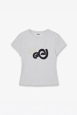 [AEAE] APPLIQUE FLOWER LOGO TEE 아플리케 플라워 로고 티셔츠 - LIGHT GREY