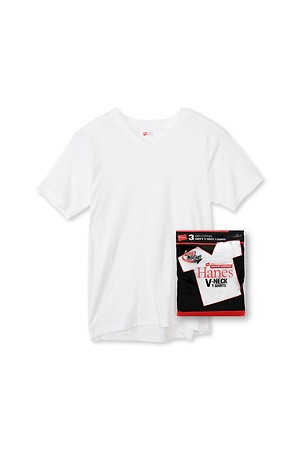[HANES] 헤인즈 3P 레드 라벨 브이넥 티셔츠 화이트  - WHITE