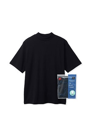 [HANES] 헤인즈 릴렉스 핏 모크넥 티셔츠  - BLACK