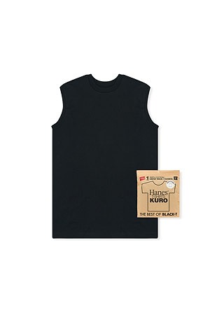 [HANES] 헤인즈 쿠로 슬리브리스 티셔츠  - BLACK