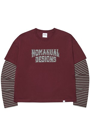 [노매뉴얼] STRIPE LAYERED LONG SLEEVE TEE 스트라이프 레이어드 롱슬리브 티 - WINE