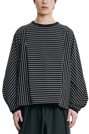 [아조바이아조] Sculpted Raglan Stripe Long Sleeve 스컬프티드 라글란 스트라이프 롱슬리브 - BLACK