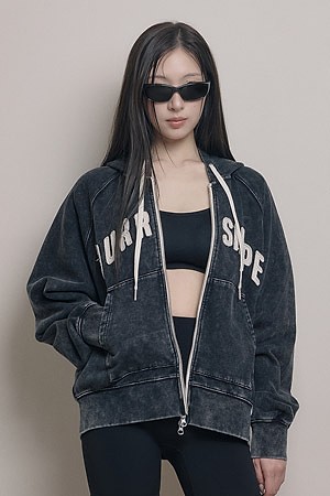 [OURRSHAPE] OS LOGO ZIP UP HOODIE OS 로고 집업 후디 - WASHED BLACK