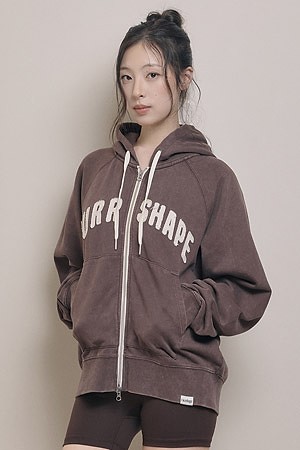[OURRSHAPE] OS LOGO ZIP UP HOODIE OS 로고 집업 후디 - WASHED BROWN