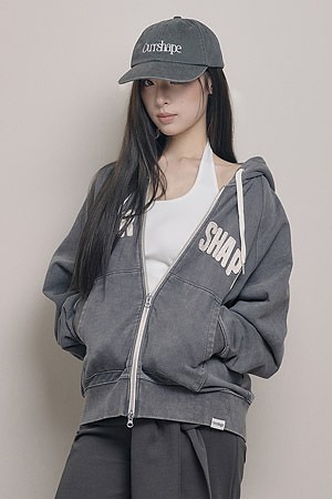 [OURRSHAPE] OS LOGO ZIP UP HOODIE OS 로고 집업 후디 - WASHED CHARCOAL