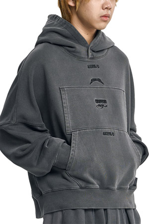 [아조바이아조] Dual Pocket Washed Hoodie 듀얼 포켓 워시드 후디 - CHARCOAL