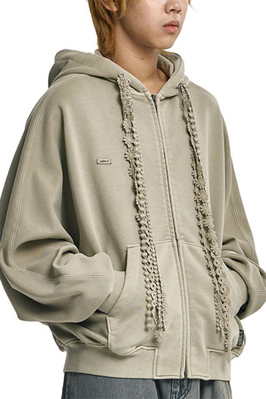 [아조바이아조] Laced Multi-Drawstring Zip-Up Hoodie 레이스드 멀티 드로스트링 집업 후디 - BEIGE