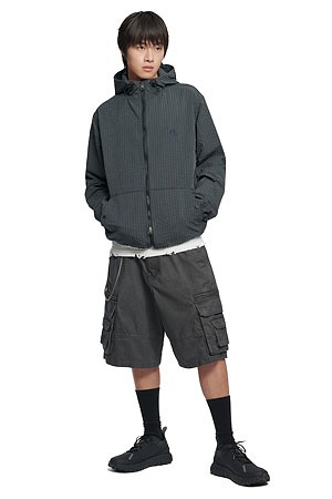 [노매뉴얼] HOODED CHECK WIND JACKET 후디드 체크 윈드 재킷 - NAVY