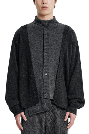 [아조바이아조] Double Layered Turtleneck Cardigan 더블 레이어드 터틀넥 가디건 - CHARCOAL