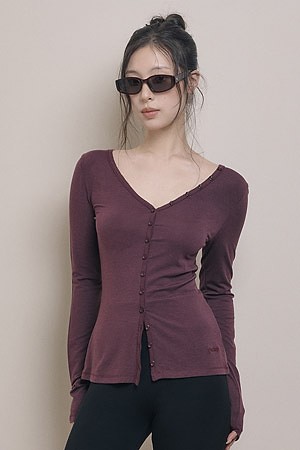 [OURRSHAPE] BUTTON POINT SLIM CARDIGAN 버튼 포인트 슬림 가디건 - WINE